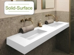 Plan vasque double lavabo, sur mesure : L 120 à 201 x P 40 à 51 cm, finition lisse, Solid-Surface, Anti bactérien, résine Akrytan®SOLID teinté dans la masse, Livraison Offerte.